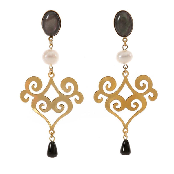 ANA earring gold-plated black agate