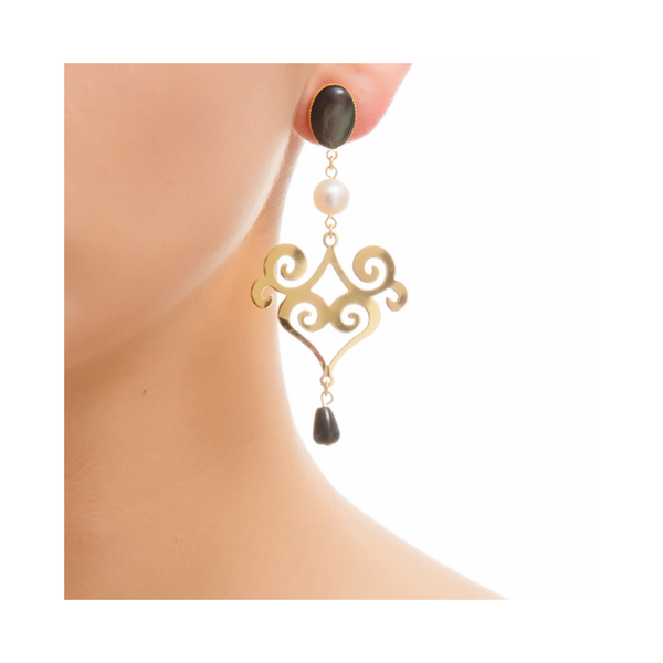 ANA earring gold-plated black agate