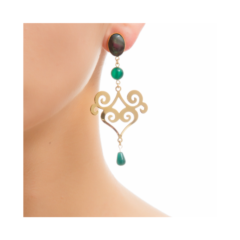 ANA earring gold-plated black and green agate