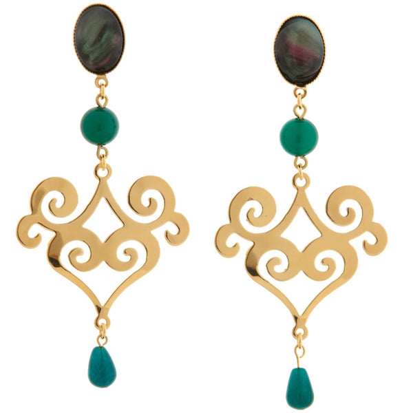 ANA earring gold-plated black and green agate