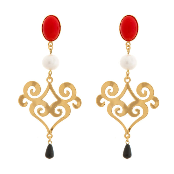 ANA earring gold-plated red pearl and black agate
