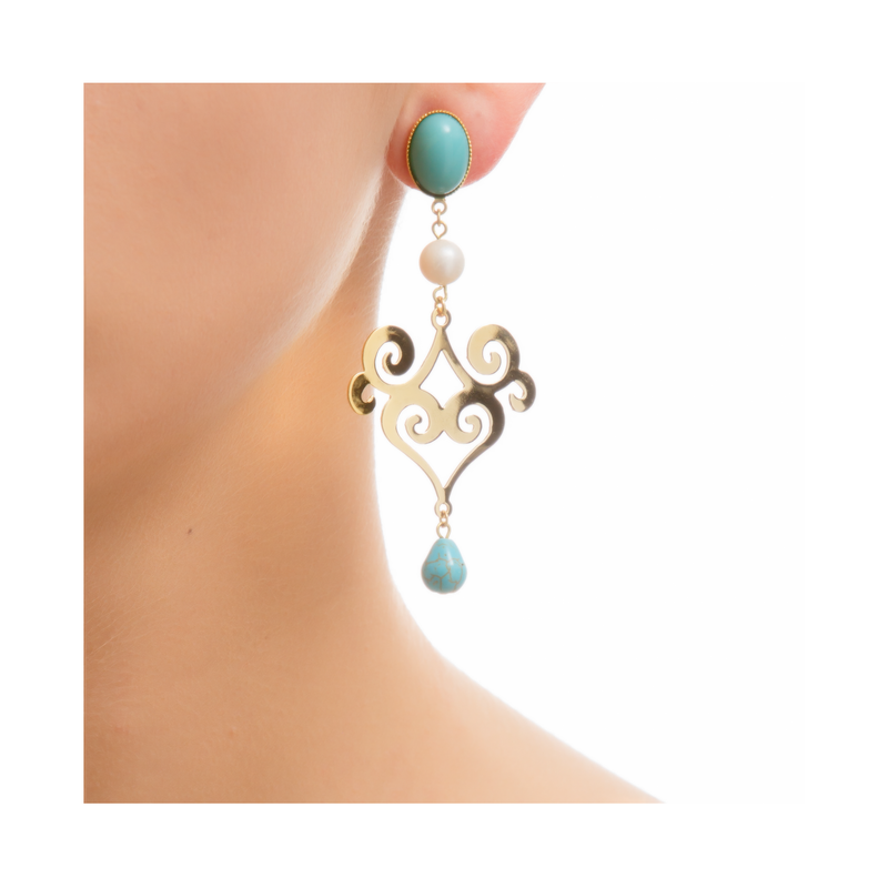 ANA earring gold-plated turquoise and pearl