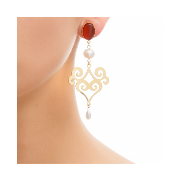 ANA earring gold-plated cornelian and pearl
