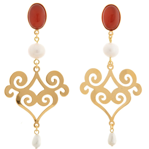 ANA earring gold-plated cornelian and pearl