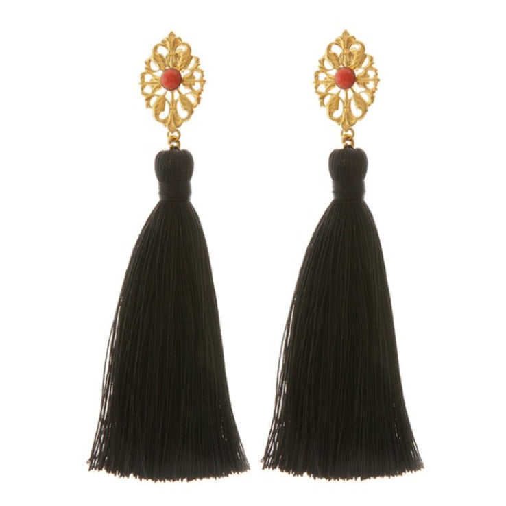 AZYADE Earring Black -Red Cabochon