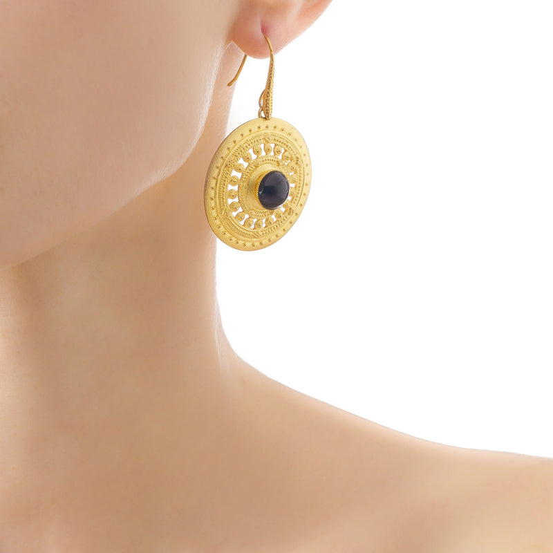 ILONA earrings gold-plated with a black agate cabochon