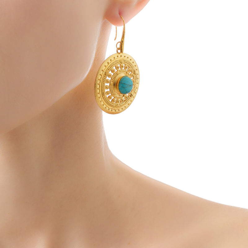 ILONA earrings gold-plated with a howlite cabochon