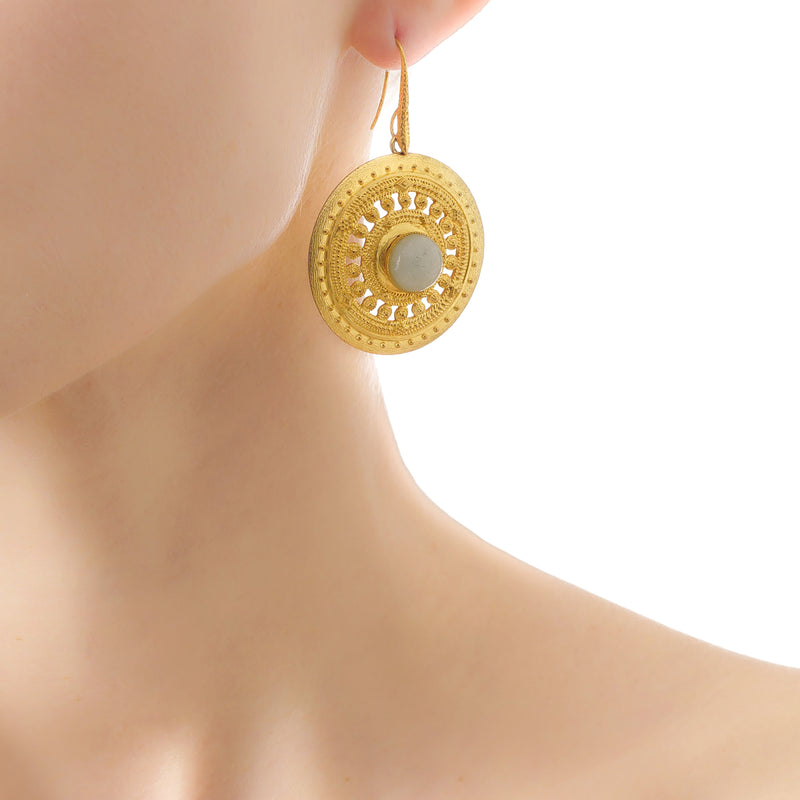 ILONA earrings gold-plated with an amazonite cabochon