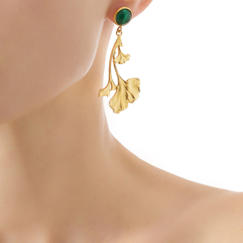 DAHLIA Earrings Gold-Plated with a Malachite cabochon