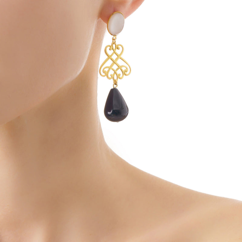 LUDIVINE Earrings with Fresh water pearl and Black agate drop