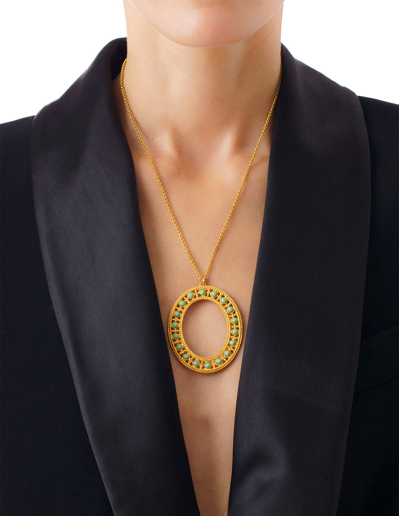COLOMBINE Statement Vintage-Inspired Pendant Necklace Turquoise