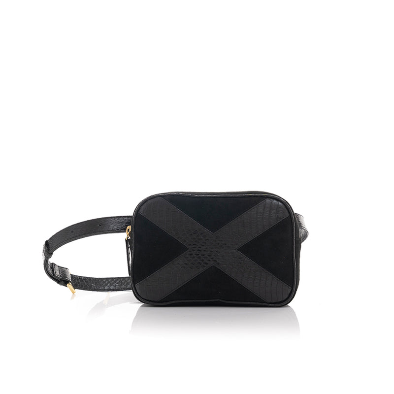 WANTOO, Two-in-one belt and crossbody bag Black cobra and lamb