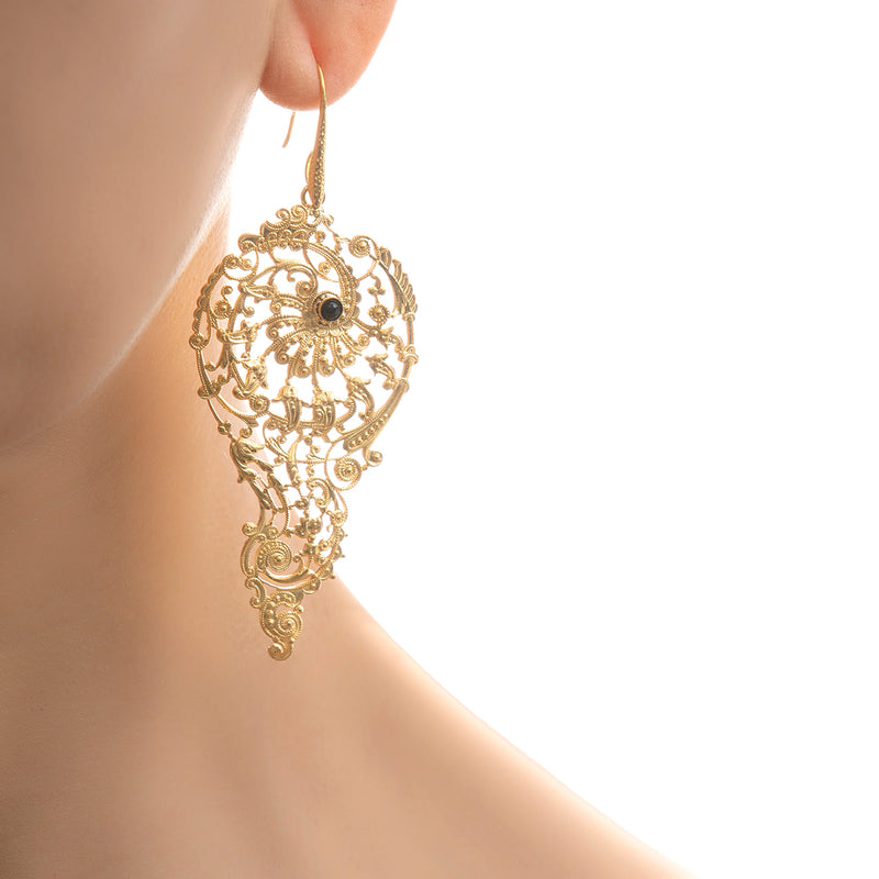 BLANDINE filigree earrings black agate