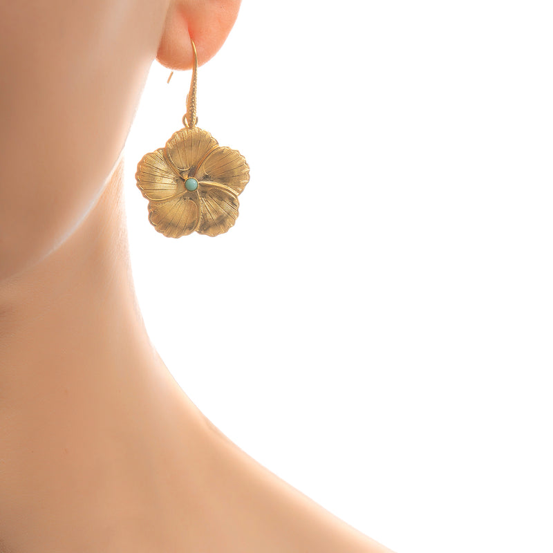 FLORINE flower dangling earrings turquoise