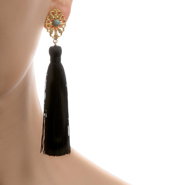 AZYADE Earring Black - Turquoise Cabochon