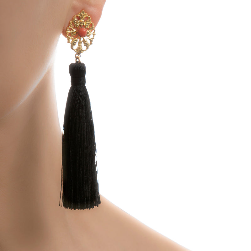 AZYADE Earring Black -Red Cabochon