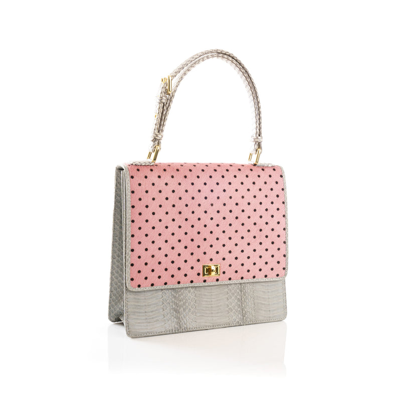 Handle Bag TAHDAH PINK Polka dot and GREY BLUE