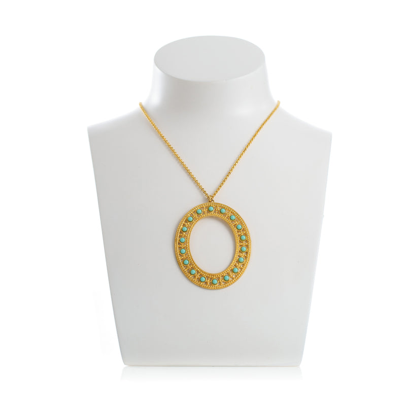 COLOMBINE Statement Vintage-Inspired Pendant Necklace Turquoise