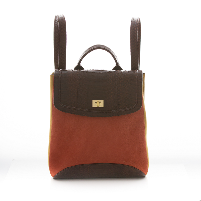 Bagpack BAGIFIK Brown Cobra, Paprika and Mustard Suede