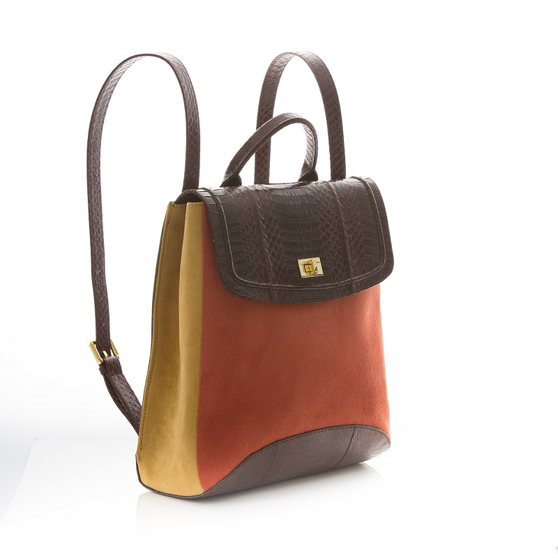 Bagpack BAGIFIK Brown Cobra, Paprika and Mustard Suede