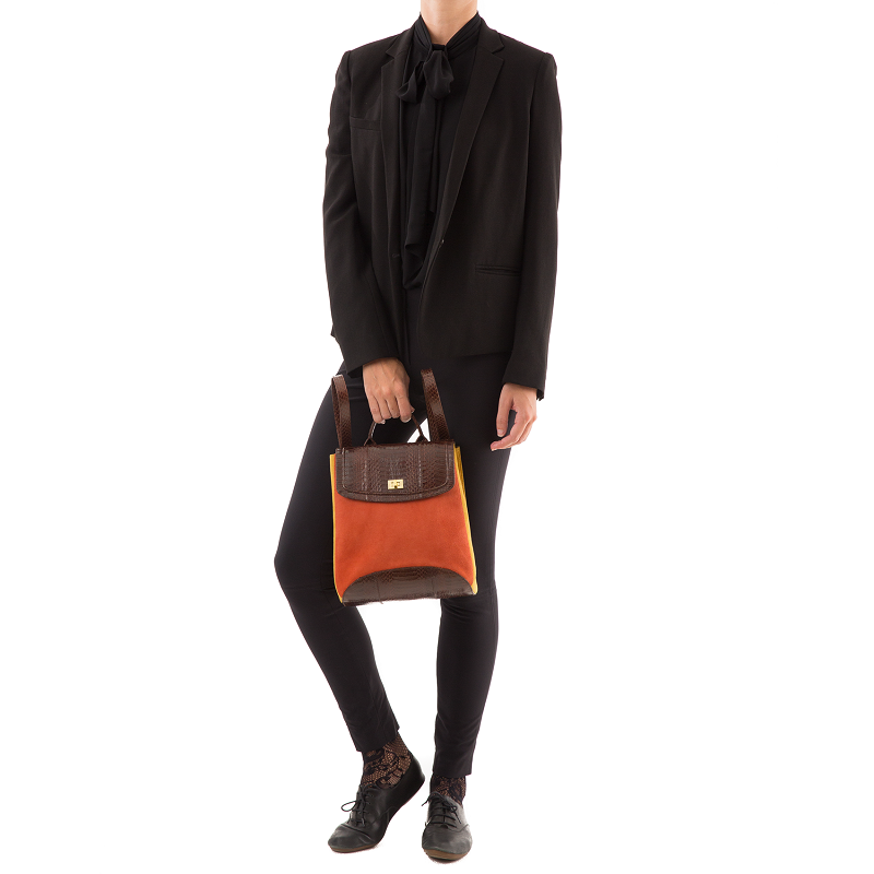 Bagpack BAGIFIK Brown Cobra, Paprika and Mustard Suede