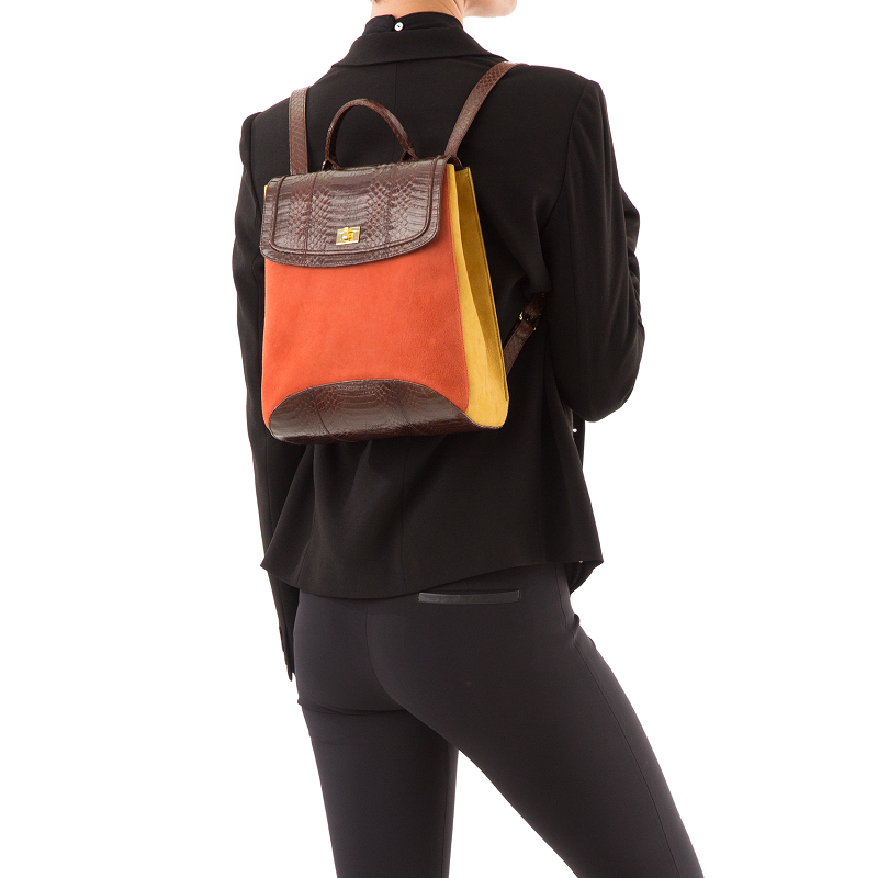 Bagpack BAGIFIK Brown Cobra, Paprika and Mustard Suede