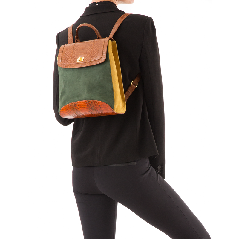 Bagpack BAGIFIK Tobacco and ORBK Cobra, Kaki and Mustard Suede