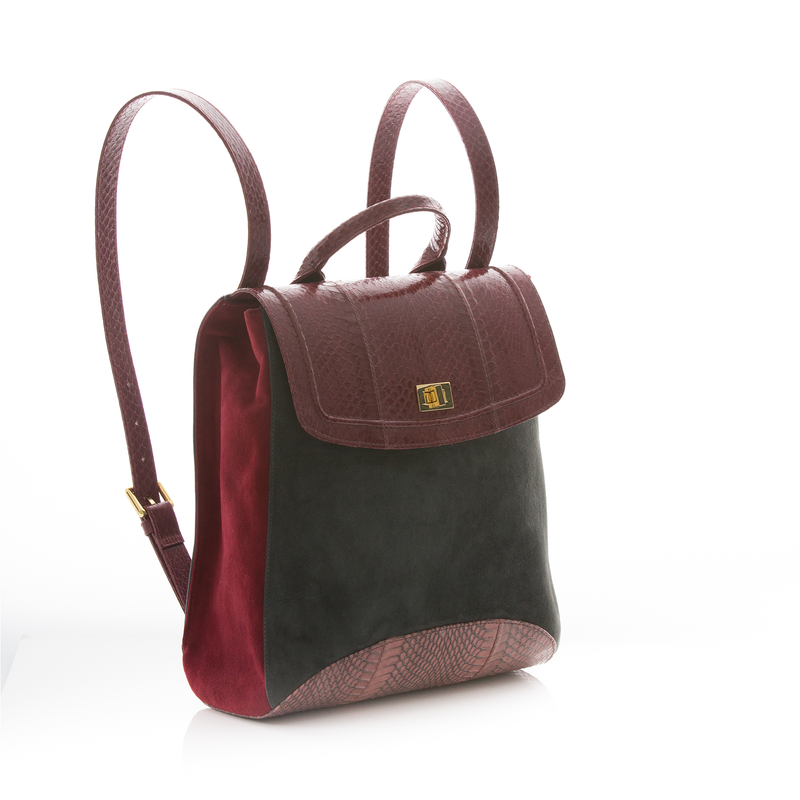 Bagpack BAGIFIK Cassis and Cognac Cobra, Elephant and Wine Suede