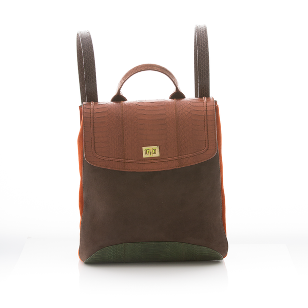 Bagpack BAGIFIK Bronze and Summer Green Cobra, Mice and Paprika Suede