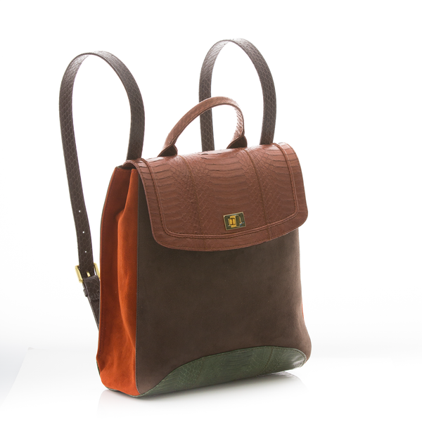 Bagpack BAGIFIK Bronze and Summer Green Cobra, Mice and Paprika Suede