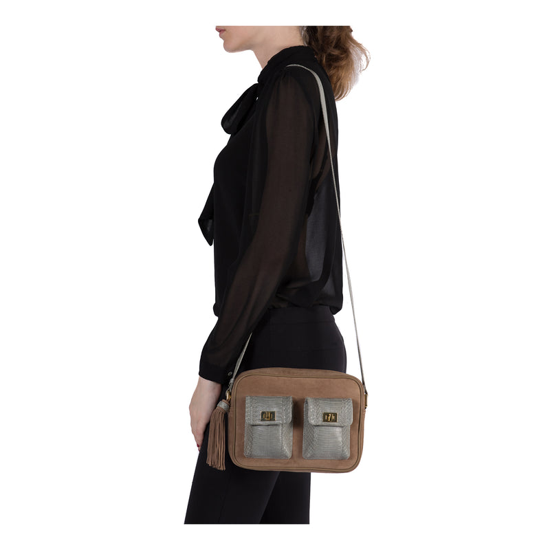 CAMBAG, crossbody bag Open Sky and Taupe Suede