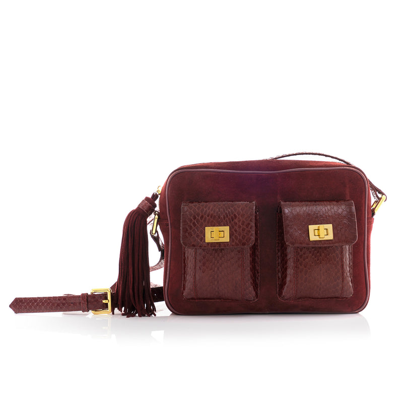 CAMBAG, crossbody bag Burgundy cobra and lamb suede