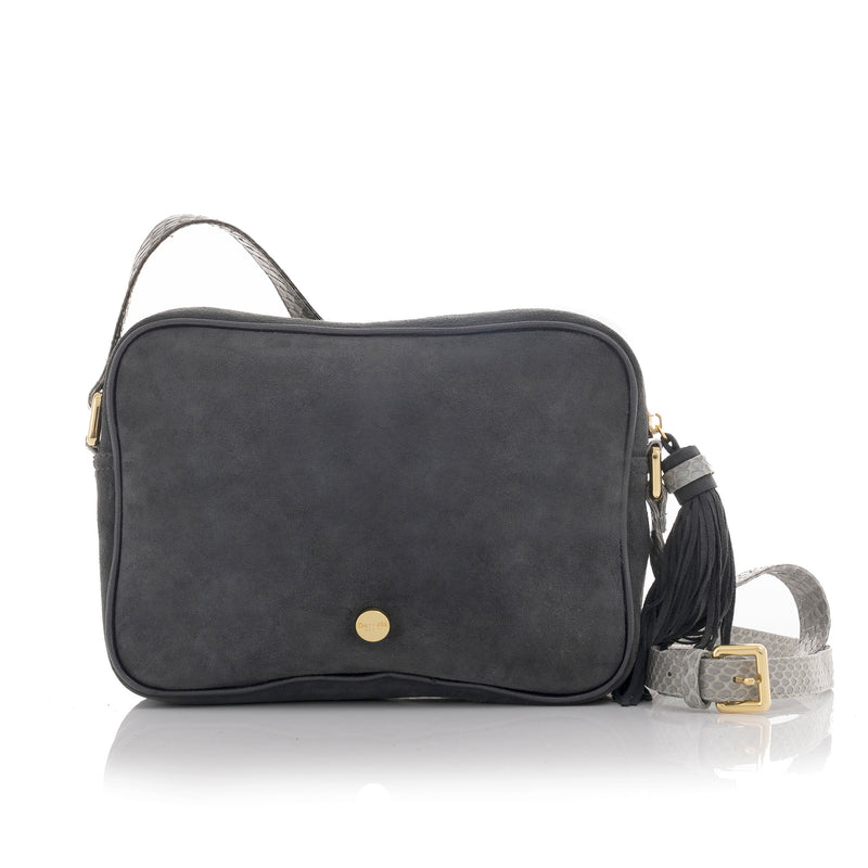 CAMBAG, crossbody bag Grey & Blue cobra and lamb suede