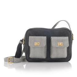 CAMBAG, crossbody bag Grey & Blue cobra and lamb suede