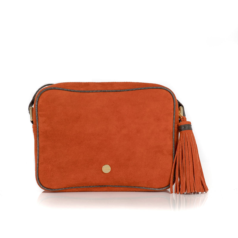 CAMBAG, crossbody bag paprika suede and muddy bronze cobra