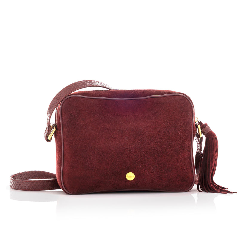 CAMBAG, crossbody bag Burgundy cobra and lamb suede