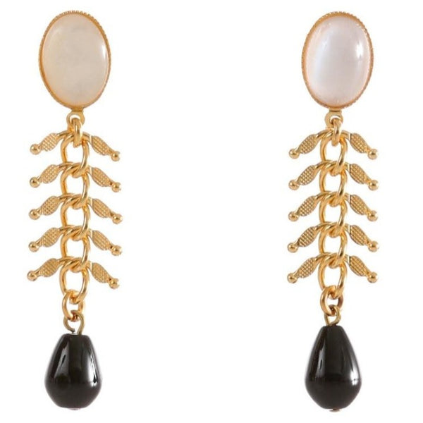 CANDICE gold-plated pearl and black agate earrings