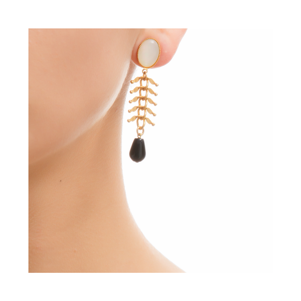 CANDICE gold-plated pearl and black agate earrings