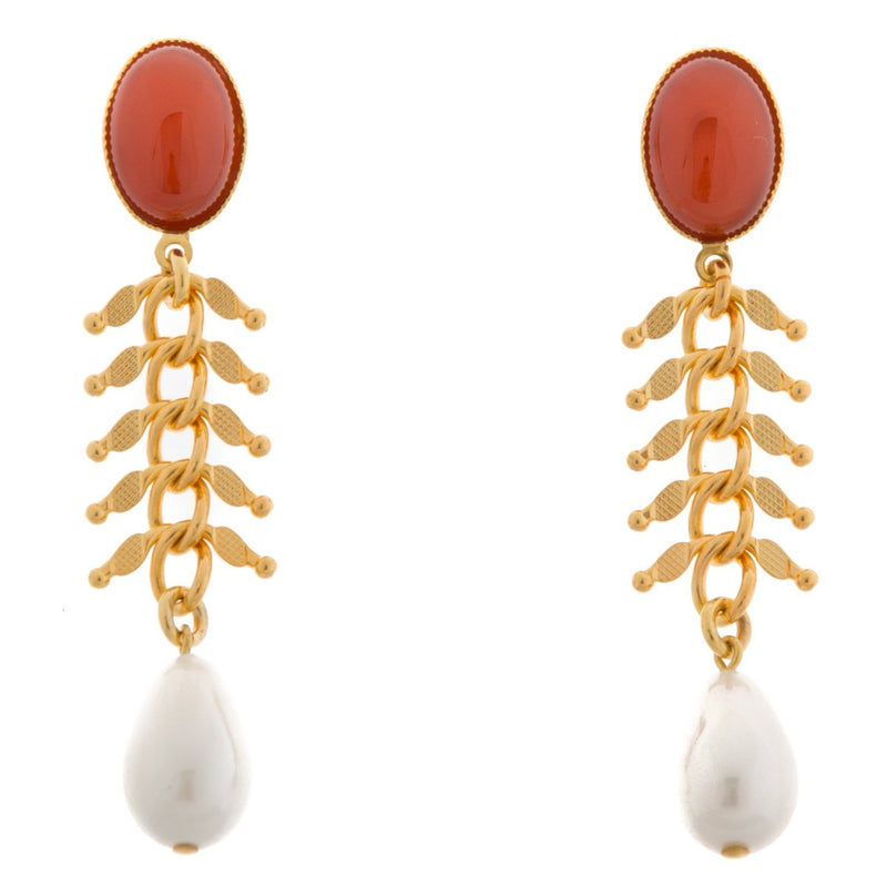 CANDICE gold-plated cornelian and pearl earrings