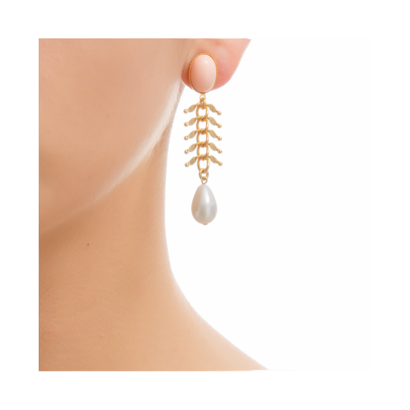 CANDICE gold-plated coral and pearl earrings