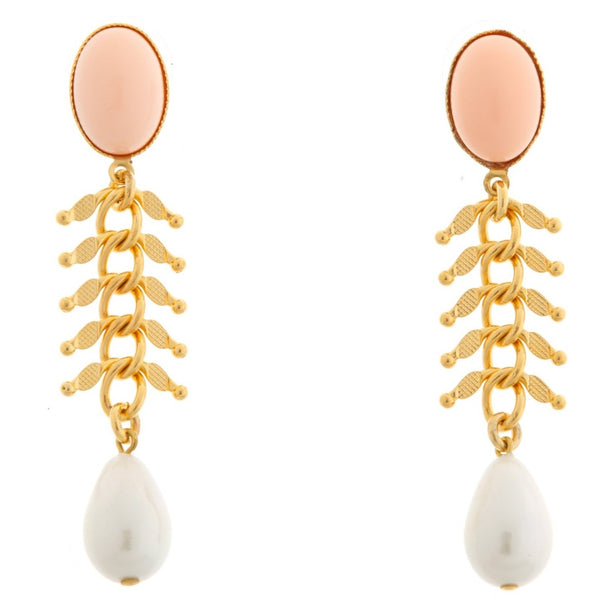 CANDICE gold-plated coral and pearl earrings