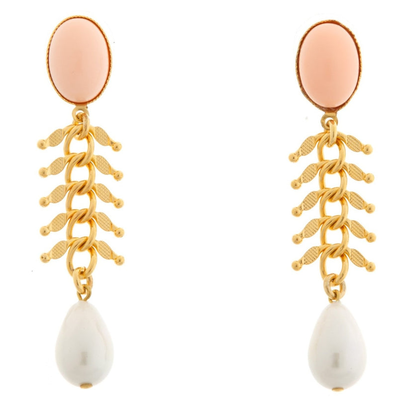 CANDICE gold-plated coral and pearl earrings