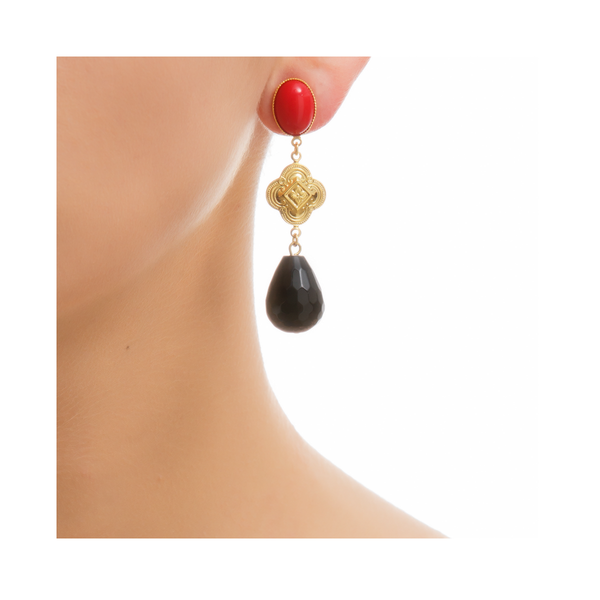 CHERI Earring Gold-Plated Red and Black Agate