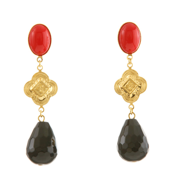 CHERI Earring Gold-Plated Red and Black Agate