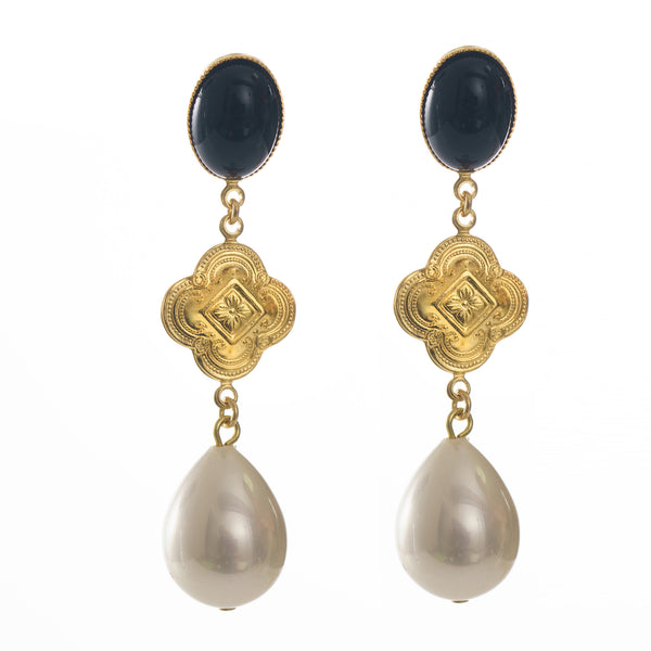 CHERI Earring Black & Pearl