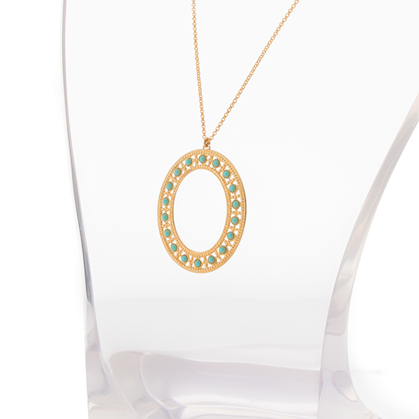 COLOMBINE Statement Vintage-Inspired Pendant Necklace Turquoise