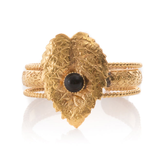 CLELIE Delicate Adjustable Leave Ring Black