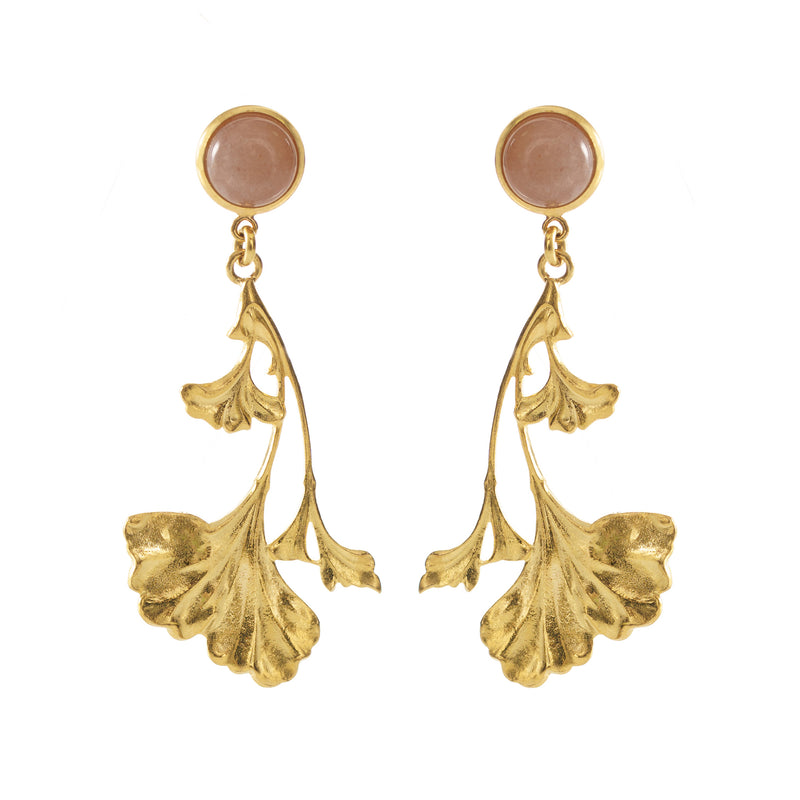 DAHLIA earrings gold-plated with a pink monstone cabochon