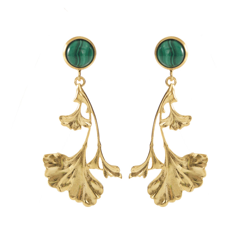 DAHLIA Earrings Gold-Plated with a Malachite cabochon