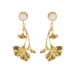 DAHLIA earrings gold-plated with a white jade cabochon
